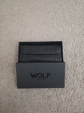 WOLF Black Leather Travel Jewelry Roll